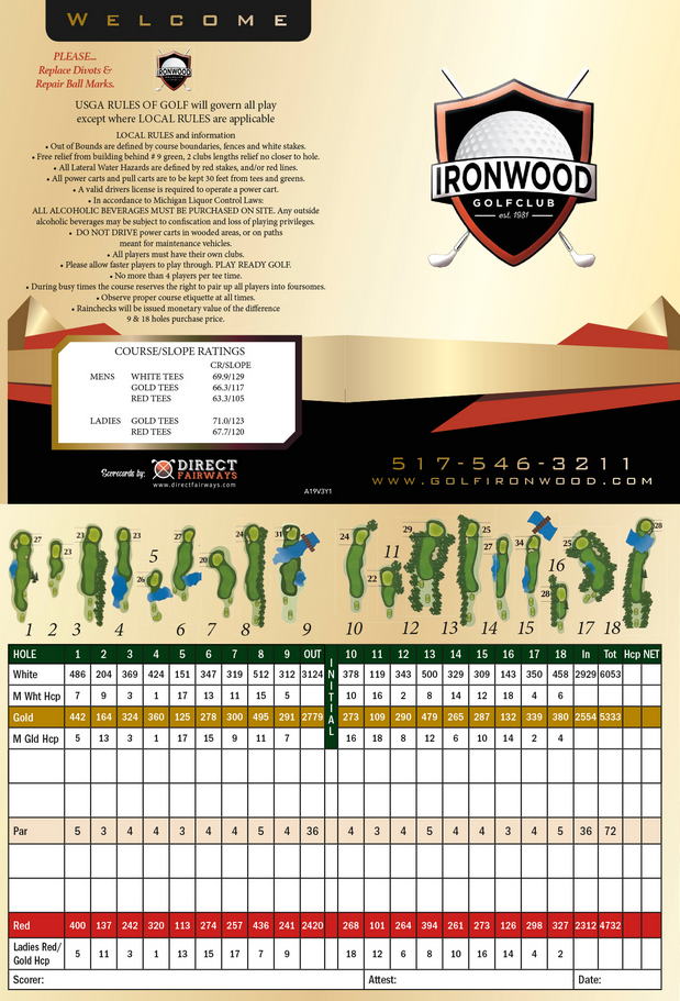 Scorecard Ironwood Golf Club